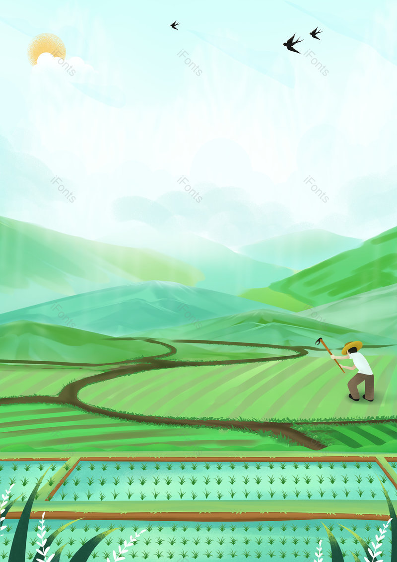 绿色二十四节气芒种稻田种地创意背景,插画/手绘图,插画/手绘图库,插画/手绘图下载,插画/手绘